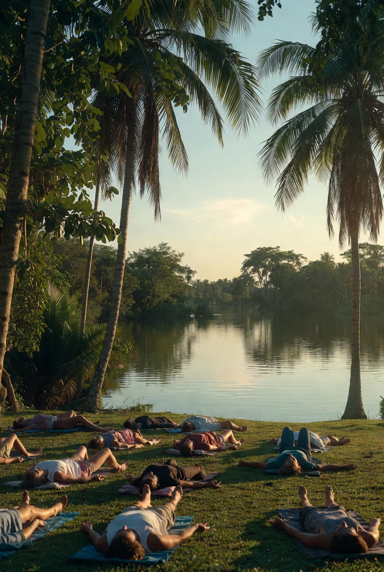 Calm evening reflection with notebook and tea